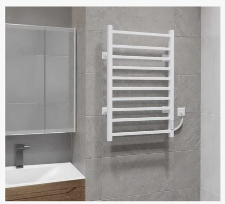 Полотенцесушитель электрический Vincea 50×80, 53х80 см, прямоугольный, цвет белый матовый, электрический. 125 Вт. подключение нижнее правое, с вилкой, выключатель, автовыключение, сухого типа, нержавеющая сталь