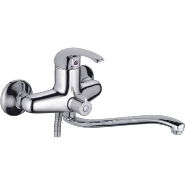 Смеситель для ванны/душа HAIBA CRON однозахватный, хромированный, настенный, излив длинный 346 мм, поворотный, силумин, цвет хром