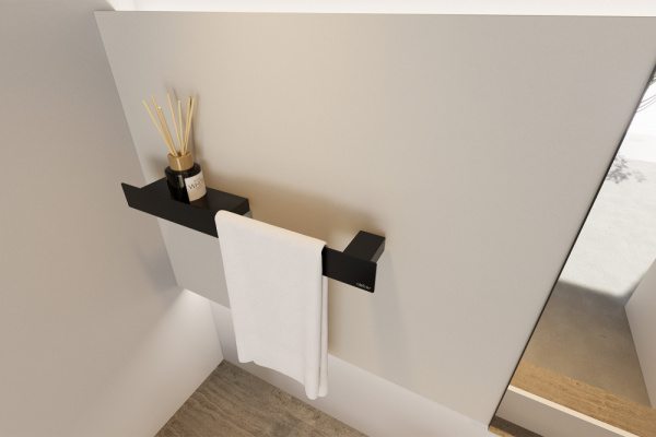 Полка для ванны ABBER Nischen AN3011MB с полотенцедержателем, прямоугольная, 600х103 мм нержавеющая сталь, настенная, в ванну/ванную комнату/душевую кабину, цвет черный матовый