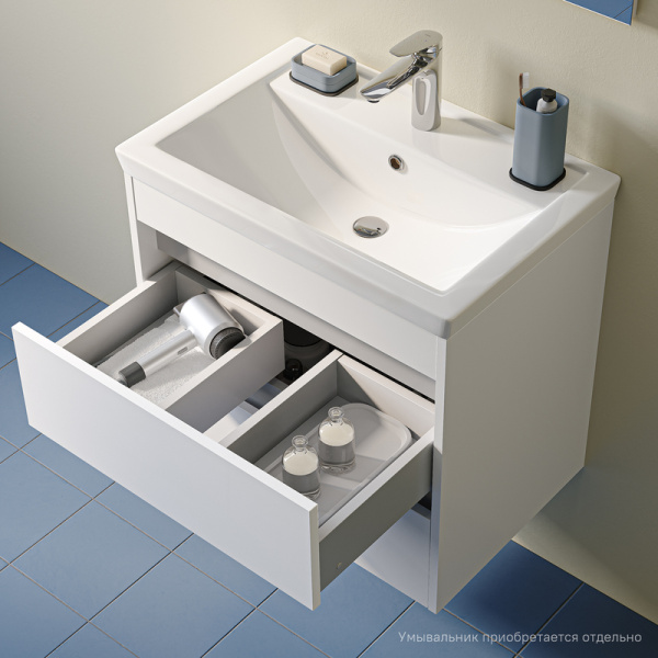 Тумба под раковину IDDIS Zodiac Х, 584х394х553 мм, подвесная, 2 выдвижных ящика, ЛДСП, цвет белый, система плавного закрывания, прямоугольная, универсальная, в ванную комнату ZDX60W0i95