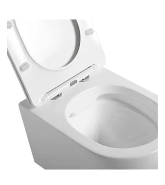 Унитаз подвесной UP UNO, белый, горизонтальный (прямой) выпуск, безободковый, с быстросьемным сиденьем микролифт, дюропласт, двойной слив, под скрытый бачок