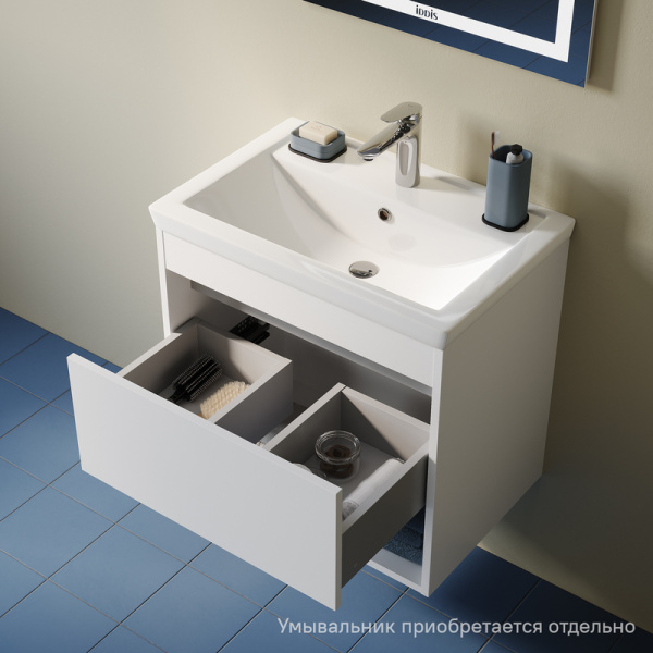 Тумба под раковину IDDIS Zodiac Х, 584х394х553 мм, подвесная, цвет белый, 1 выдвижной ящик/ниша, ЛДСП, система плавного закрывания, прямоугольная, универсальная, в ванную комнату ZDX60WNi95