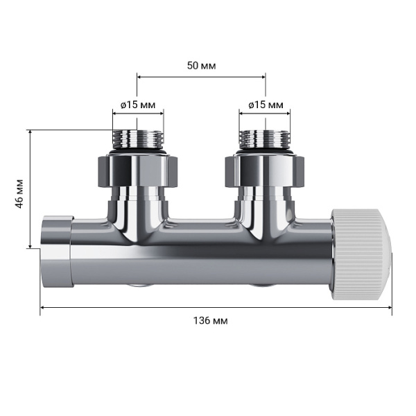 Узел нижнего подключения Royal Thermo Design Pro термостатический угловой 15мм М30х1,5 цвет хром, латунь, для нижнего подключения радиаторов RANPU11215CH