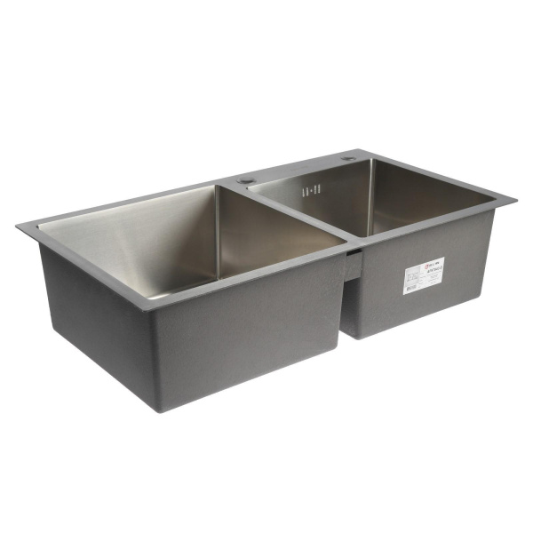Мойка кухонная Aflorn Premium, две чаши, двойная, 78х43 см, врезная, нержавеющая сталь, прямоугольная, цвет: сатин, с отверстием под смеситель, слив-перелив есть, сифон в  комплекте AF97843-D