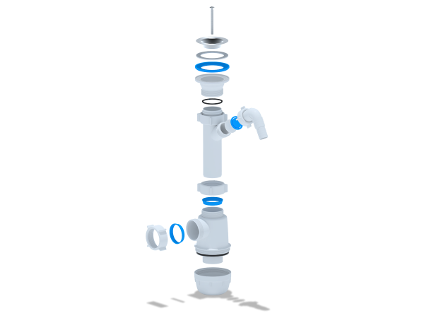 Сифон ANI-grot (Ани Грот) 1 1/2"*40 бутылочный, с отводом для стиральной машины, белый, полипропилен, для мойки A1000