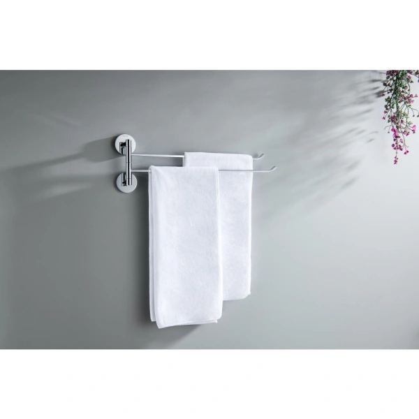 Полотенцедержатель Aquatek Бетта двойной, 413 мм настенный, поворотный, латунь/нержавеющая сталь, для полотенец в ванную/туалет/душевую кабину, цвет хром