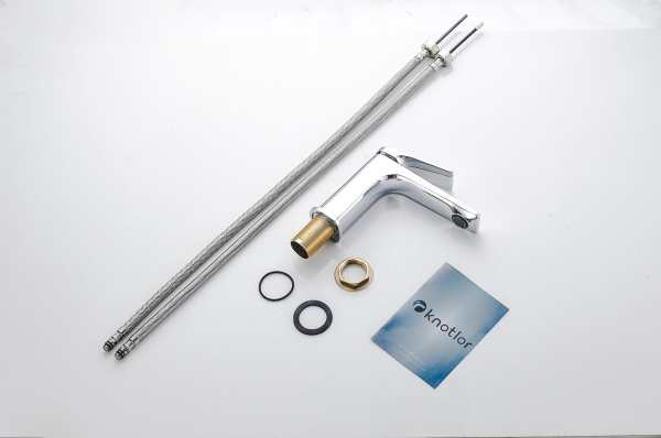 Смеситель для раковины/умывальника Knotlor Vigor, однорычажный, неповоротный, керамический, длина излива 126 мм, латунь, цвет хром