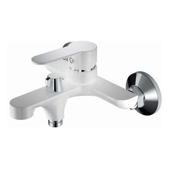 Смеситель для ванны/душа HAIBA однозахватный, хромированный, настенный, излив литой 187 мм, неповоротный, латунь, цвет белый