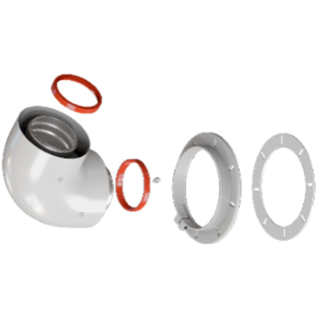 Адаптер угловой 90° ROMMER 60/100 коаксиальный (Bosch, Buderus, Navien S/C/E, Baxi ECO Nova/Classic,   Baltur, Лемакс, Fondital  ) в комплекте фланец, начальный участок