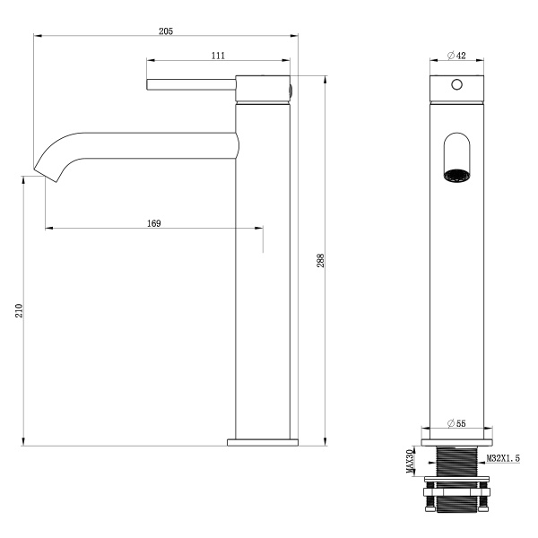 Смеситель для раковины/умывальника Oliveeka Y Line высокий, однорычажный, неповоротный, фиксированный, длина излива 169 мм, латунь, цвет хром
