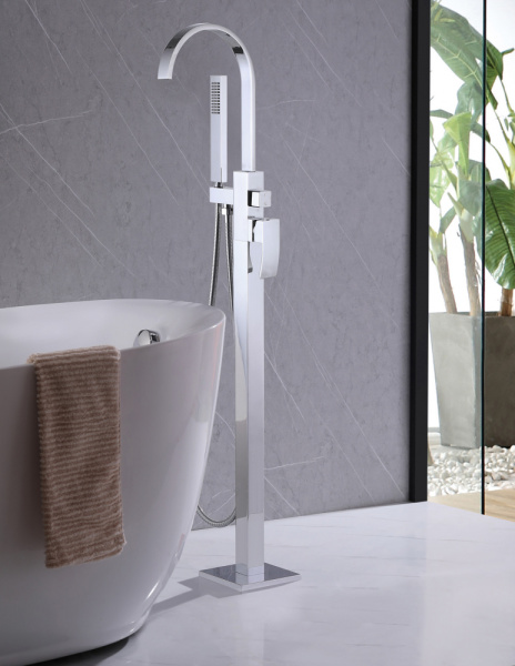 Смеситель для ванны/душа ABBER Weiss Wasserfall напольный, однорычажный, неповоротный, длина излива 200 мм, латунь, цвет хром