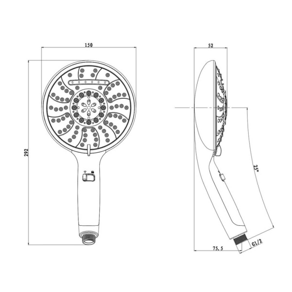Душевая лейка Olives D181 круглая, 4 режима, хром, ABS пластик, 150х292 мм