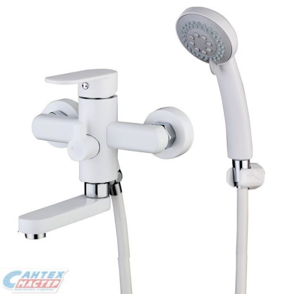 Смеситель для ванны/душа G-lauf однорычажный, керамический, настенный, излив поворотный 122 мм, с гибким шлангом, душем/лейкой, латунь, цвет белый, длинный, универсальный, горизонтальный, рычажный, кран, комплект, сантехника, размер, характеристики