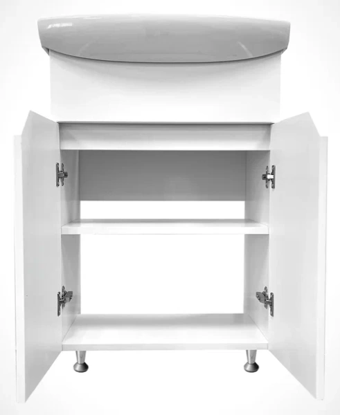 Тумба с раковиной GRADEONIKA Аттика 60, 56,5х44,4х69,5 см, напольная, 2 распашные дверцы с фрезеровкой, МДФ/ЛДСП, механизм доводчика, прямоугольная, цвет белый, прямоугольная 52124