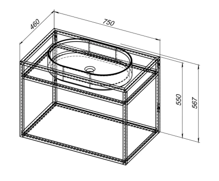 Консоль под раковину Allen Brau Liberty 75, 750х460х550 мм, подвесная, цвет медь браш, металлическая, каркас под раковину, прямоугольная
