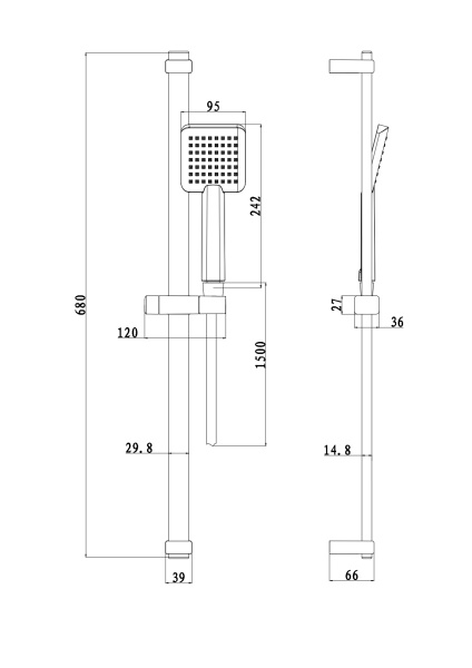 Душевой гарнитур Olives BD05 стойка 680 мм, хром, нержавеющая сталь/пластик, комплект: стойка/лейка/шланг