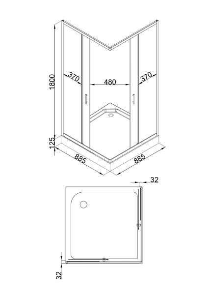 Душевой уголок Olive's Mino 90х90х192,5 см поддон ABS - пластик, квадратный, алюминиевый профиль матовый хром, стекло прозрачное 4 мм раздвижной