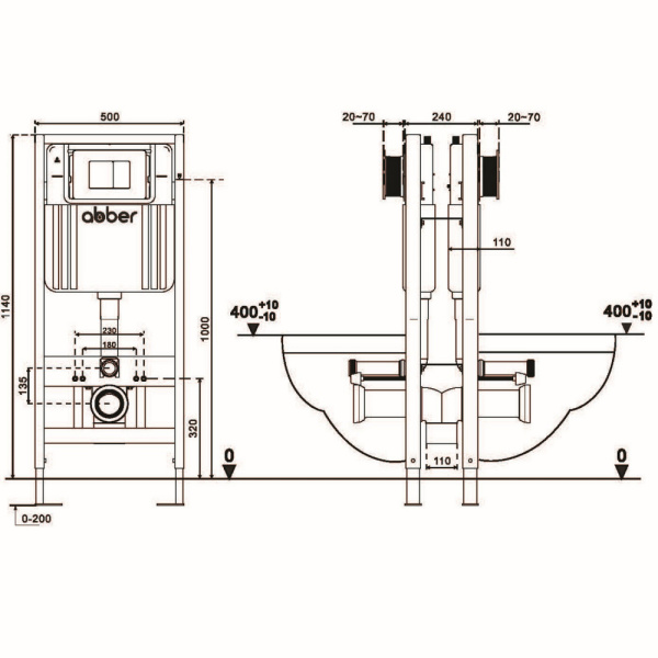 Инсталляция Abber двойная самонесущая, без кнопки, система для подвесного унитаза, со скрытым смывным бачком, комплект, размеры рамы (каркас) 50х114х24 см, подвод воды сверху, скрытая, в сборе AC0106