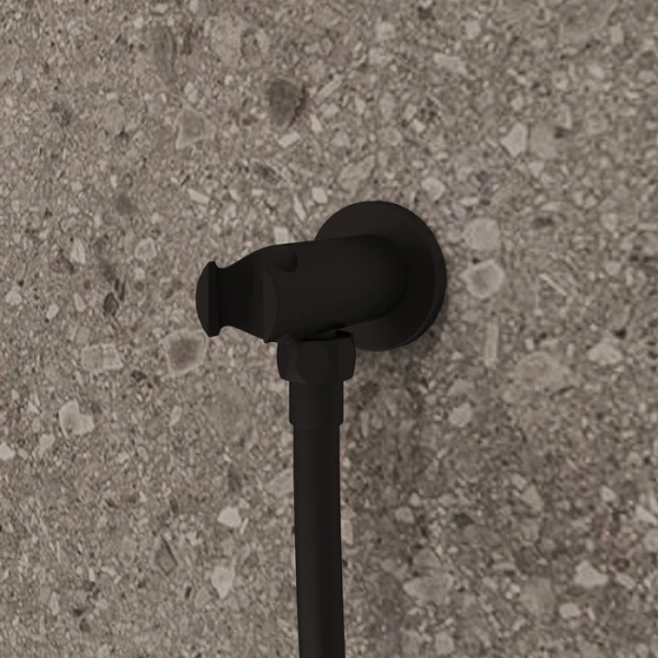 Держатель для душевой лейки Milardo Dale со шланговым подсоединением, настенный, металлический, цвет черный матовый, латунь, для душевого шланга, для душа/ванной/душевой кабины DALBL00M62