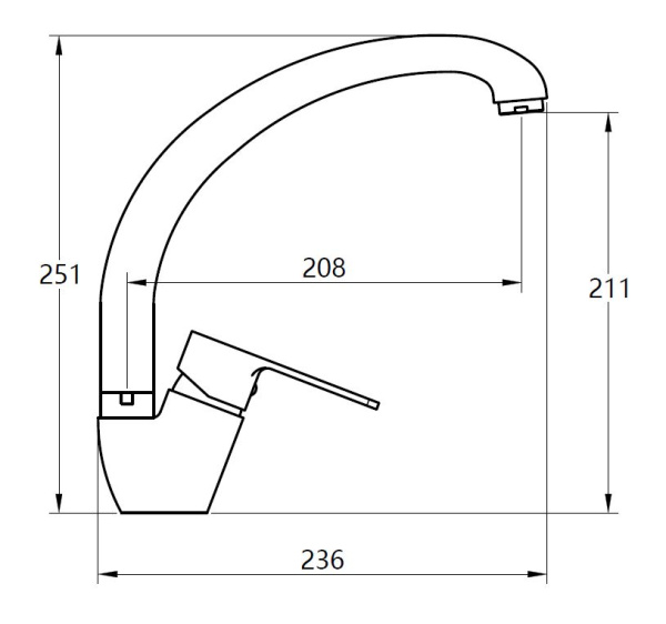Смеситель для кухни/мойки Voda Drop однорычажный, поворотный, керамический, длина 208 мм, высота 211 мм, латунь, цвет хром DP03