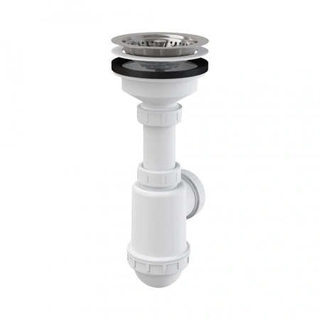 Сифон для мойки AlcaPlast A446 бутылочный 3 1/2х40/50 c нержавеющей решеткой Ø115 белый, полипропилен A446-DN50/40