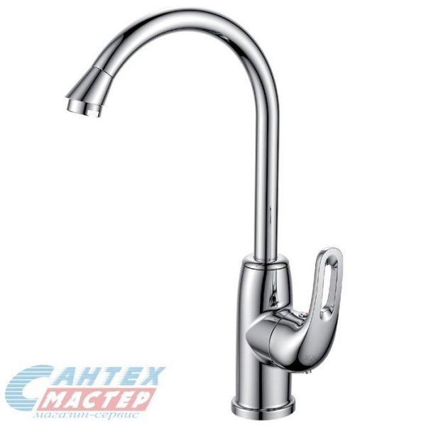 Смеситель для кухни/мойки D&K Eucharius Rhein однорычажный, керамический, с высоким изливом, длина 161 мм, поворотный, латунь, цвет хром, ёлочка,  кухонный, хромированный, вертикальный, кран, комплект, сантехника, водопроводные, размер