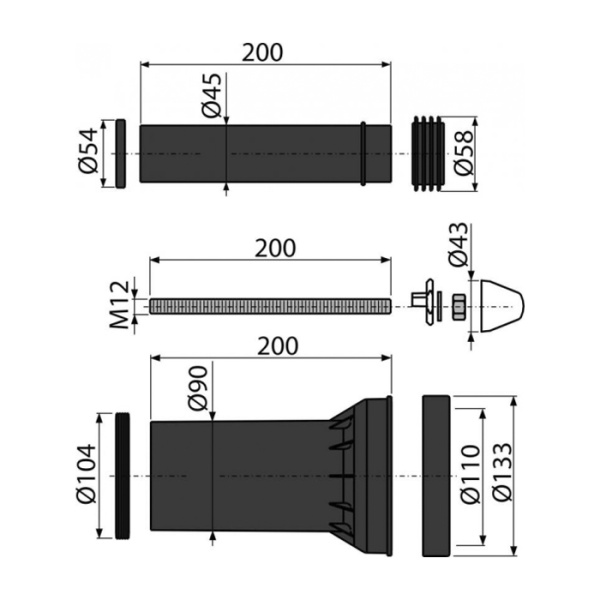 Монтажный комплект Alcaplast для подвесного унитаза (трубки,крепёж) M900