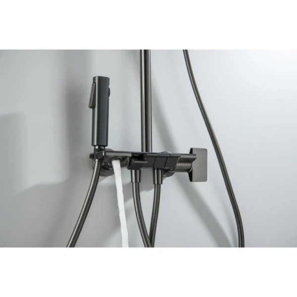 Душевая система Aquatek Поларис 890-1340 мм цвет оружейная сталь, комплект: однорычажный смеситель/излив/гигиенический душ/тропический душ (с верхней лейкой)/штанга/лейка/шланг, наружного монтажа, латунь/пластик/нержавеющая сталь