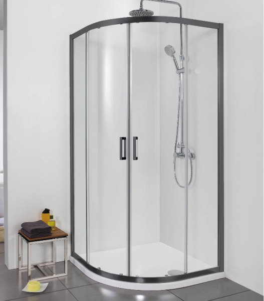 Душевой уголок Aquatek 1/4 круга 80х80 см, двери раздвижные, стекло прозрачное, профиль черный, без поддона, угловой, стекло закаленное