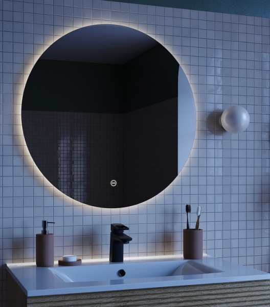 Зеркало IDDIS Bild, 80х80х3 см с LED/ЛЕД-подсветкой, выключатель сенсорный, для ванны, навесное/подвесное/настенное, круглое