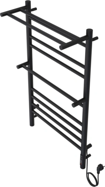 Полотенцесушитель Aquatek Альфа электрический П10 500х900 мм с полкой, черный муар, нержавеющая сталь, лесенка, электропровод с вилкой