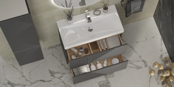 Тумба под раковину Velvex Edge 800-0-2, 804х393х796 мм напольная, цвет графит, 2 выдвижных ящика, подходит раковина 9696-80, универсальная, в ванную комнату