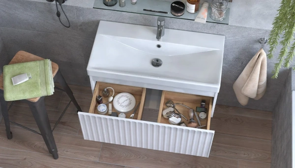 Тумба под раковину Velvex Compo 800-0-1, 804х390х343 мм подвесная, цвет белый глянец, 1 выдвижной ящик, подходит раковина 9696-80, универсальная, в ванную комнату