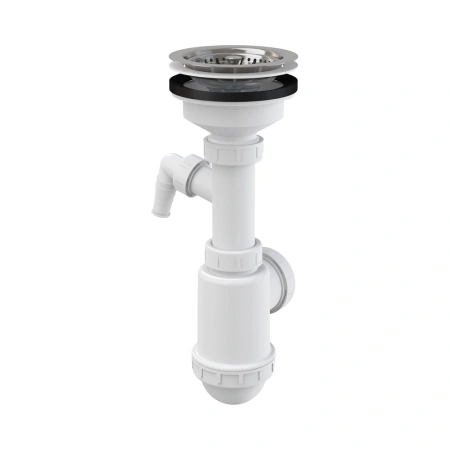 Сифон для мойки AlcaPlast A446 бутылочный 3 1/2х40/50 c нержавеющей решеткой Ø115 белый, полипропилен A446-DN50/40