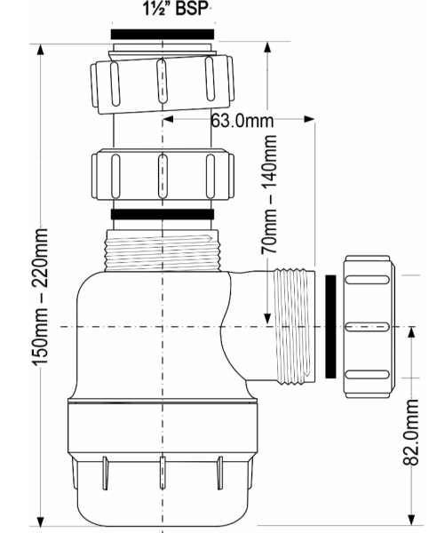 Сифон бутылочный McAlpine 1 1/2х40 мм без выпуска,для раковины,мойки,воды MRSK2-NW