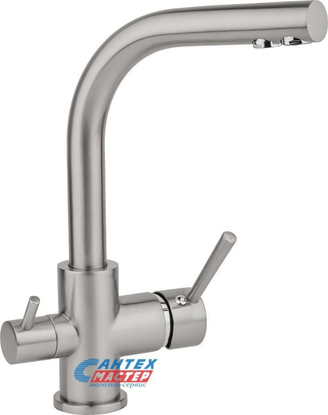 Смеситель для кухни/мойки Ukinox UM2191 SS однорычажный, керамический, с подключением к фильтру, с поворотным изливом, длина 210 мм, латунь, цвет нержавеющая сталь