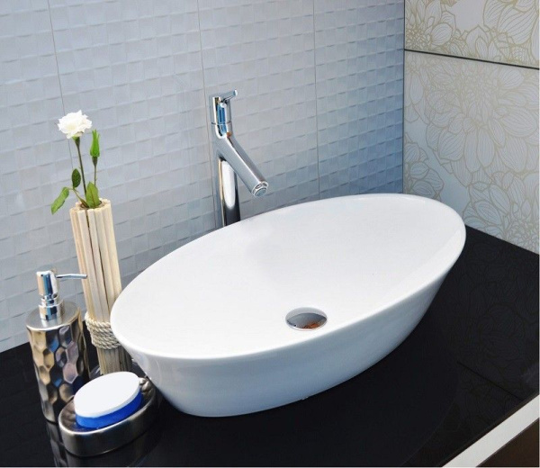 Раковина для ванной CeramaLux 9397 60,5х12х36,5 накладная, овальная, керамическая/фарфоровая, цвет белый, без отверстия под смеситель, без слива-перелива