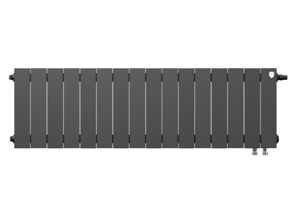 Радиатор отопления Royal Thermo PianoForte 300 Noir Sable VDR (16 секций) биметаллический, нижнее, правое подключение, для квартиры, дома, водяные, мощность 1845 Вт, настенный, батарея, черный графит