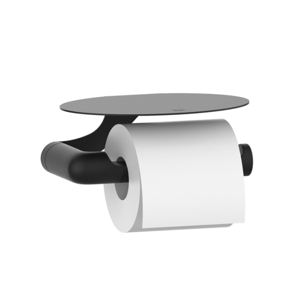 Держатель для туалетной бумаги IDDIS Noa, с полкой, без крышки, черный матовый, настенный, сплав металлов, форма овальная, для туалета/ванной, бумагодержатель