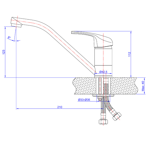 Смеситель для кухни/мойки AQUEDUC однорычажный, поворотный, керамический, длина излива 210 мм, высота 123 мм, латунь, цвет хром 345383