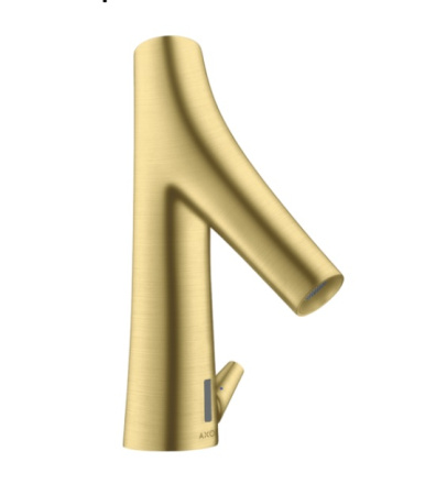 Смеситель для раковины AXOR Starck Organic, электронный, сенсорный, инфракрасный, фиксированный излив, длина 10,5 см, латунь, цвет шлифованная медь, питание от батареек, с регулировкой температуры