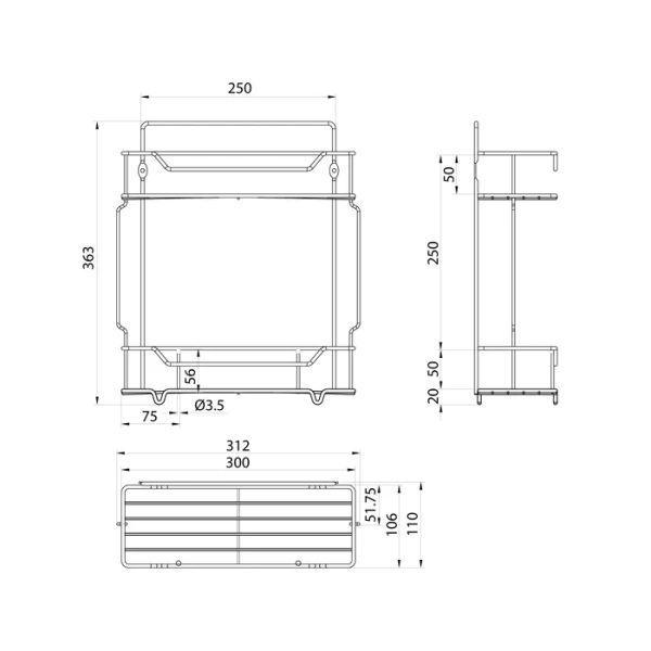 Полка двухъярусная Milardo Grid прямая, 300х363 мм проволока стальная, цвет хром GRICS2CM44