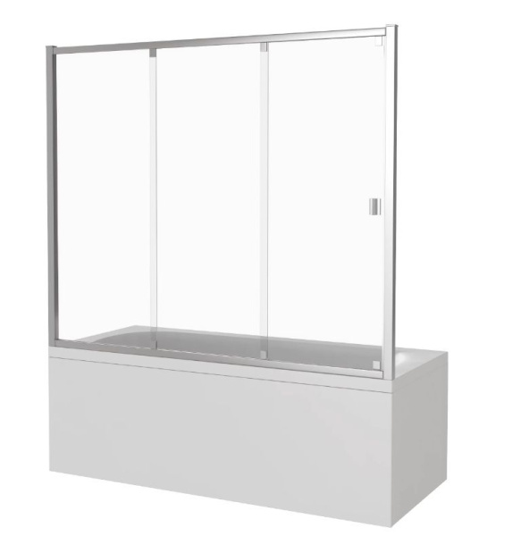Шторка для ванны BAS SCREEN WTW-160-G-CH 160х140 см, прозрачное стекло, профиль хром, ограждение/раздвижная , плоская/ панель