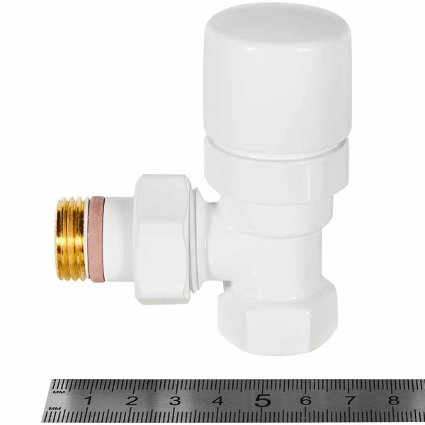 Клапан термостатический Stout Design 1/2" вн-нр. цвет белый, угловой, с полусгоном, сгоном, американкой, для радиатора отопления
