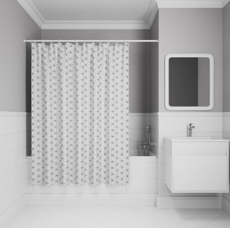 Шторка Iddis Base полиэстер, цвет черно-белый, 2000x1800 мм покрытие водоотталкивающее BB04P18i11