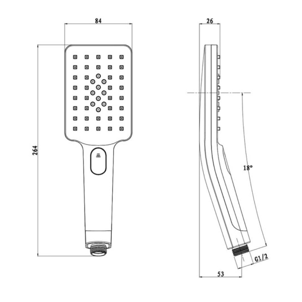 Душевая лейка Olives D183 квадратная, 3 режима, хром, ABS пластик, 84х264 мм 