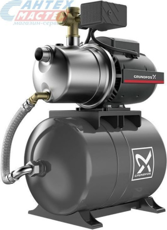 Насосная станция Grundfos JP 4-47 PT-H, 4.7 м³/ч, напор - 42 м, 0.85 кВт, (230 В) гидроаккумулятор 20 л, давление 6 бар, глубина всасывания 8 м, автоматическая, для подачи чистой воды, водоснабжения частного дома, дачи, полива