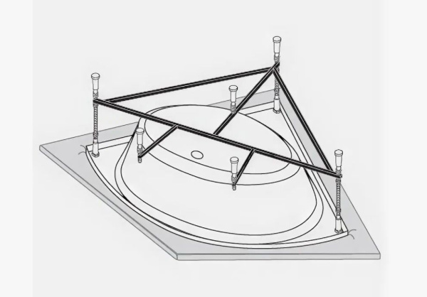 Каркас к ванне VAGNERPLAST Plejada 150x150 см, металлический, цвет хром, шесть опор, асимметричный