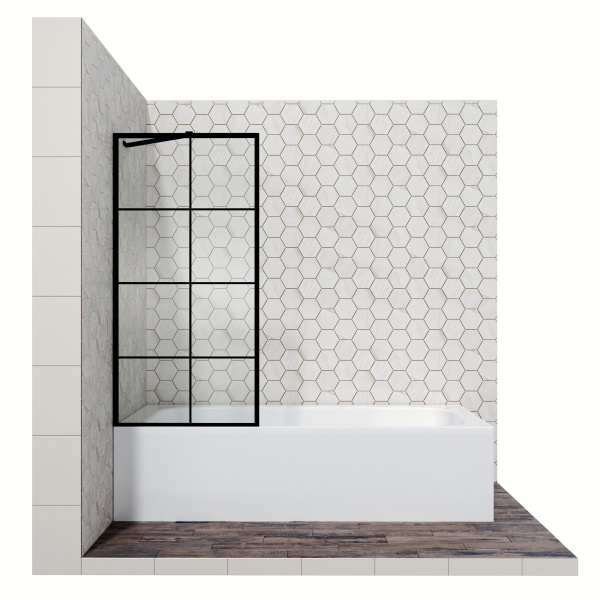 Шторка для ванны Ambassador Bath Screens 70х140 см, стекло прозрачное, профиль черный, одна секция, неподвижная, плоская/ панель