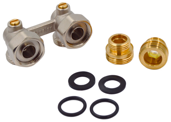 Узел нижнего подключения угловой Okseler 3/4"нр.х1/2"нр. для стального радиатора отопления, двухтрубной системы